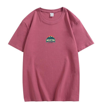 CORIRESHA Camiseta unisex de algodón holgada de manga corta con cuello redondo y gráfico de montaña retro