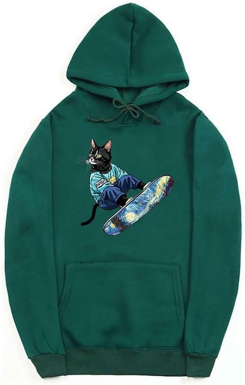 CORIRESHA Sudadera unisex con capucha para gato, informal, de manga larga, con cordón, básica, para monopatín