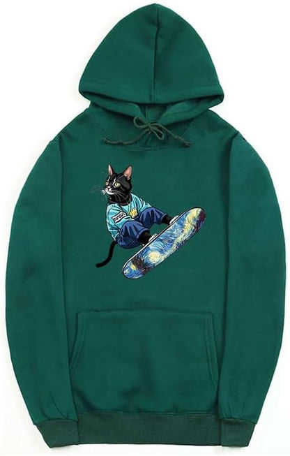 CORIRESHA Sudadera unisex con capucha para gato, informal, de manga larga, con cordón, básica, para monopatín