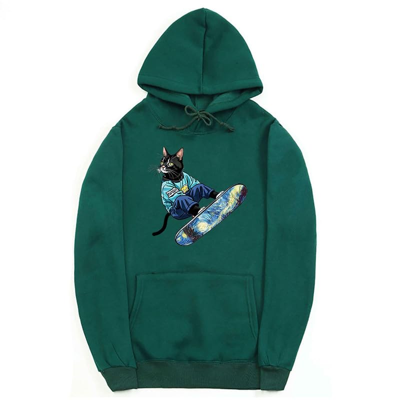 CORIRESHA Sudadera unisex con capucha para gato, informal, de manga larga, con cordón, básica, para monopatín
