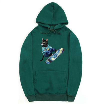 CORIRESHA Sudadera unisex con capucha para gato, informal, de manga larga, con cordón, básica, para monopatín