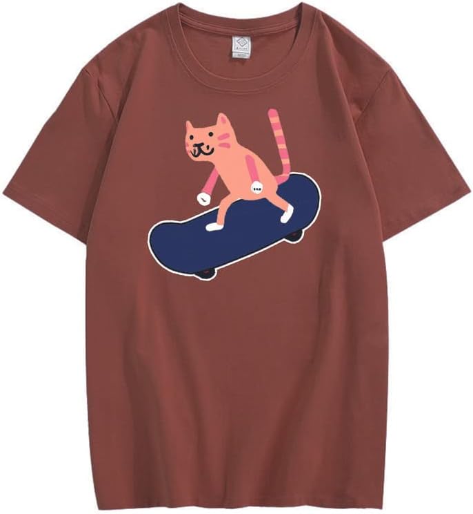 CORIRESHA Camiseta juvenil de manga corta con cuello redondo y suave y suelta para amantes de los gatos