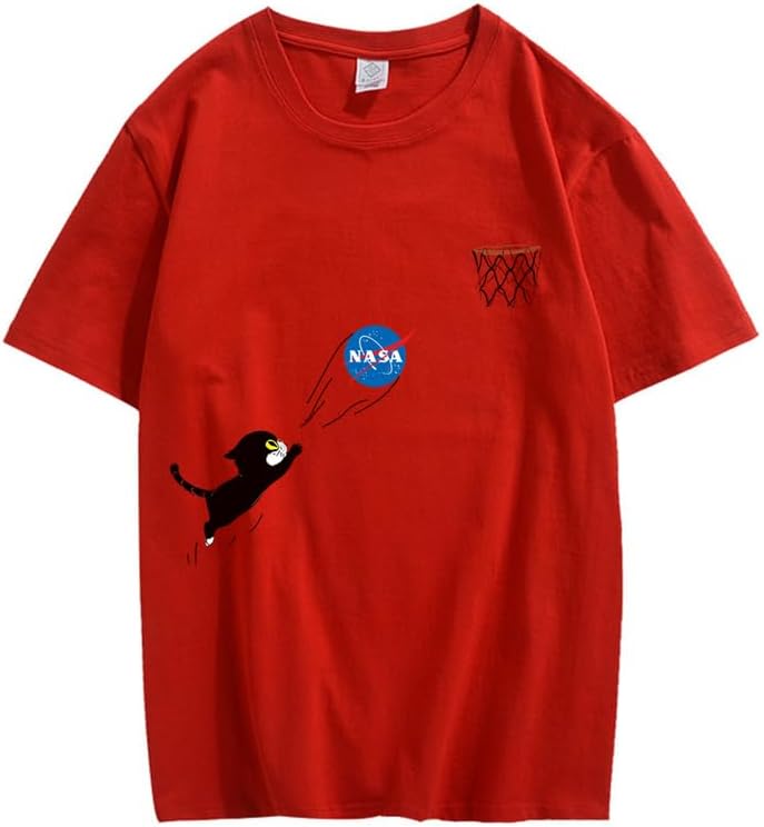 CORIRESHA Adolescente Lindo Gato Cuello Redondo Manga Corta Verano Casual Básico NASA Camiseta