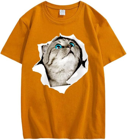 CORIRESHA Cat Lover Camiseta Cuello Redondo Manga Corta Suelta Algodón Suave Adolescente Lindo Top