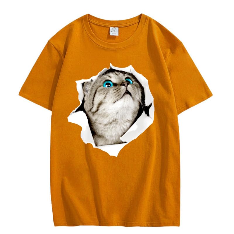 CORIRESHA Cat Lover Camiseta Cuello Redondo Manga Corta Suelta Algodón Suave Adolescente Lindo Top