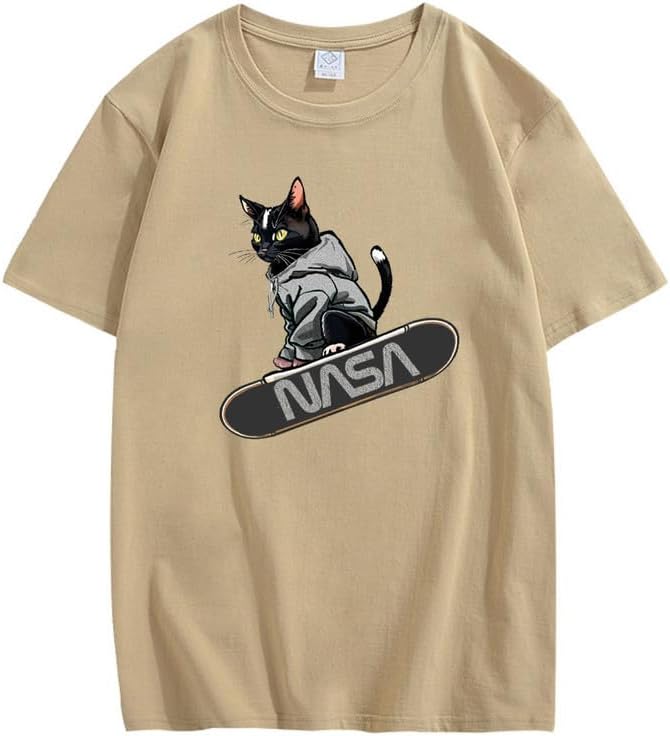 CORIRESHA Camiseta holgada informal de manga corta con cuello redondo y monopatín de gato para mujer