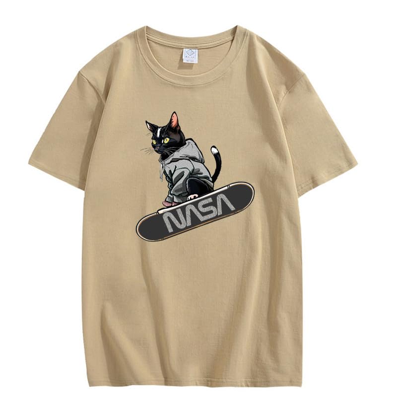 CORIRESHA Camiseta holgada informal de manga corta con cuello redondo y monopatín de gato para mujer