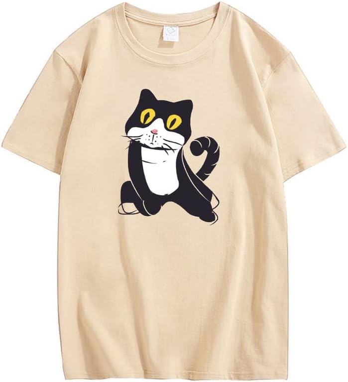 CORIRESHA Camiseta de gato lindo casual cuello redondo manga corta verano básico algodón tops