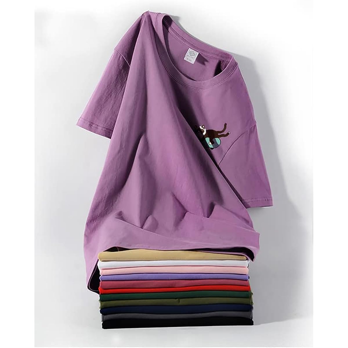 CORIRESHA Teen Kawaii Ropa Skateboard Cat Casual Cuello Redondo Camiseta de Algodón Suave