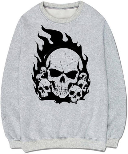 CORIRESHA Teen Skull Flame Long Sleeve Cotton Y2K Aesthetic Halloween Sweatshirt