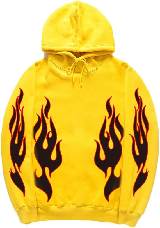 CORIRESHA Unisex Trendy Flame Hoodie Long Sleeve Drawstring Casual Y2K Aesthetic Sweatshirt