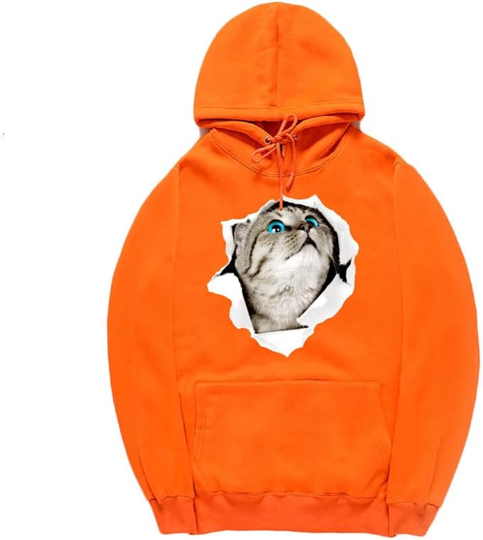 CORIRESHA Adolescente Lindo Gato Sudadera con capucha Casual Manga Larga Cordón Básico Algodón Sudadera