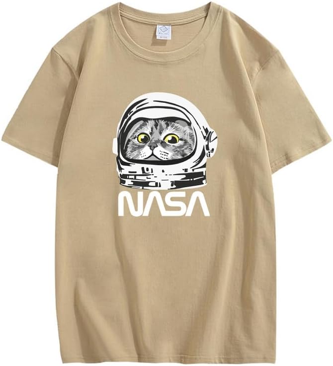 CORIRESHA Camiseta adolescente de la NASA cuello redondo manga corta lindo top para los amantes de los gatos