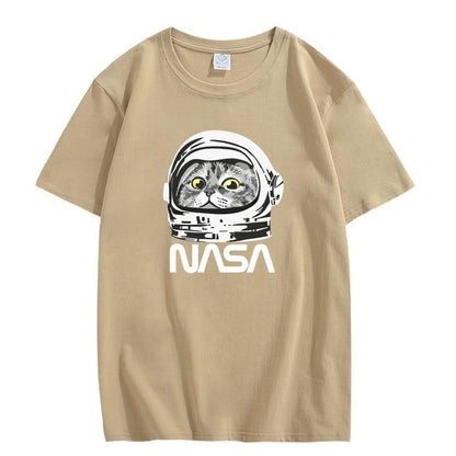 CORIRESHA Camiseta adolescente de la NASA cuello redondo manga corta lindo top para los amantes de los gatos