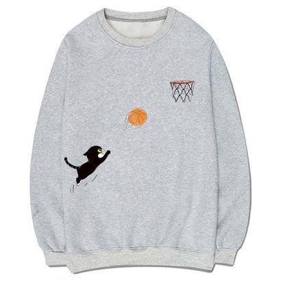 CORIRESHA Teen Cute Cat Basketball Crew Neck Long Sleeves Cozy Cotton Fall Sweatshirt