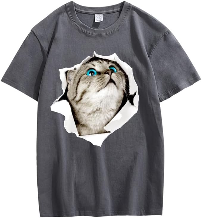 CORIRESHA Cat Lover Camiseta Cuello Redondo Manga Corta Suelta Algodón Suave Adolescente Lindo Top