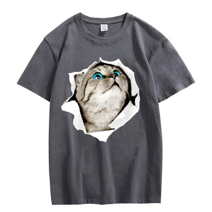 CORIRESHA Cat Lover Camiseta Cuello Redondo Manga Corta Suelta Algodón Suave Adolescente Lindo Top