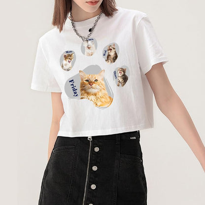 CORIRESHA Camiseta corta de manga corta con cuello redondo y patas de perro y gato para mujer