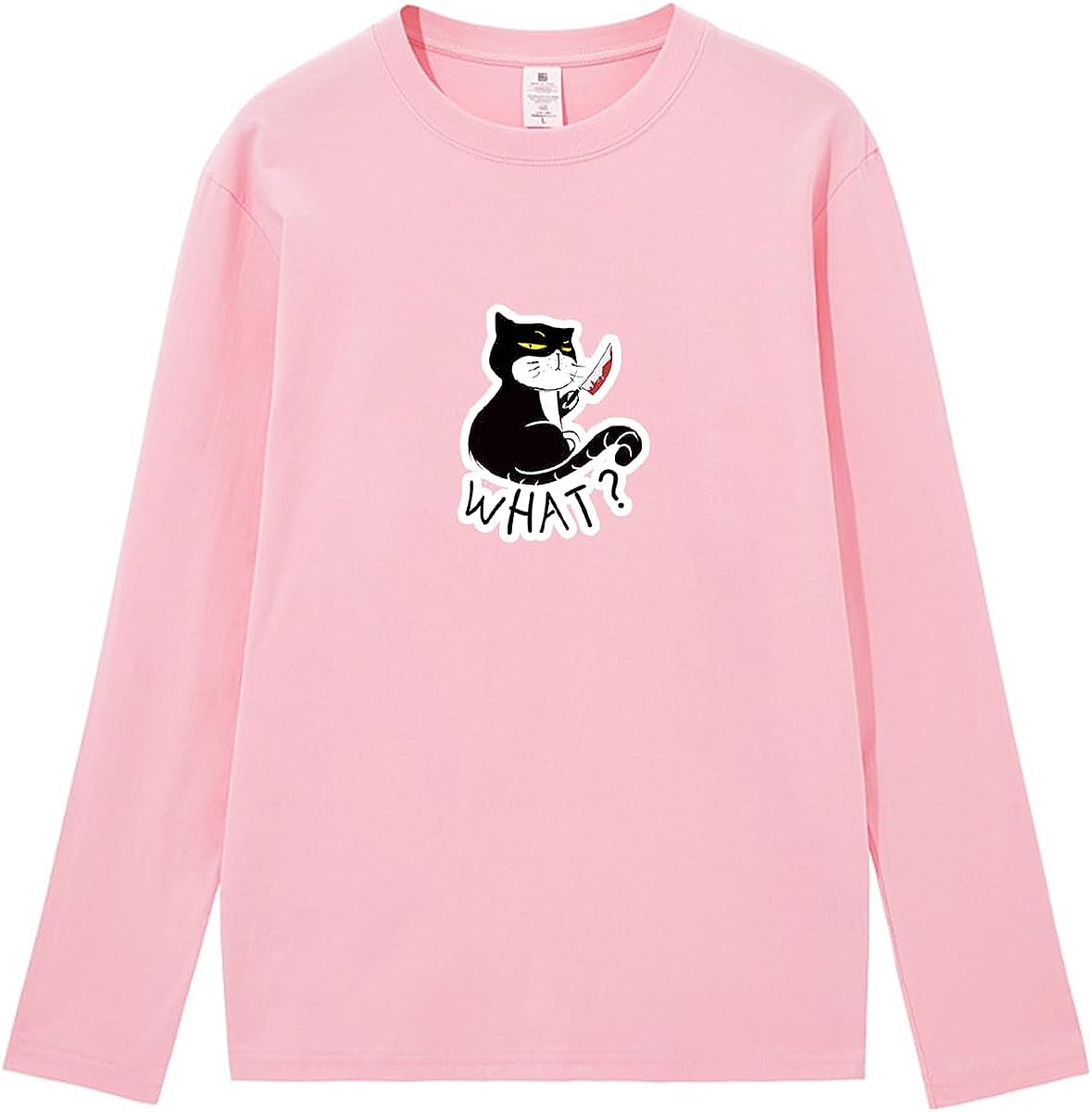CORIRESHA Camiseta unisex de manga larga de algodón con diseño de gato divertido con cuchillo de sangre