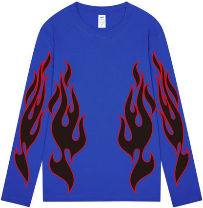 CORIRESHA Adolescente Moda Llama Patrón Cuello Redondo Manga Larga Y2K Otoño Camiseta Top