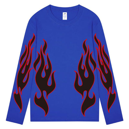 CORIRESHA Teen Fashion Flame Pattern Crewneck Long Sleeve Y2K Fall T-Shirt Top