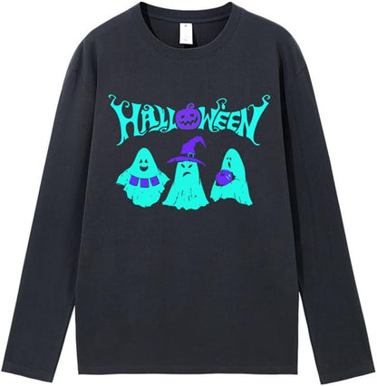 CORIRESHA Teen Ghost T-Shirt Crewneck Long Sleeve Cotton Harajuku Halloween Tops