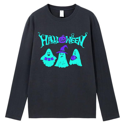CORIRESHA Teen Ghost Camiseta Cuello Redondo Manga Larga Algodón Harajuku Halloween Tops