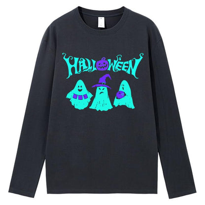 CORIRESHA Teen Ghost T-Shirt Crewneck Long Sleeve Cotton Harajuku Halloween Tops