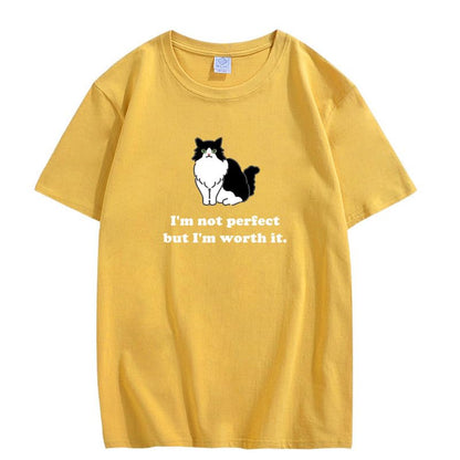 CORIRESHA Women's Cute Cat Crewneck Short Sleeve Casual Loose Cotton Personalized T-Shirt