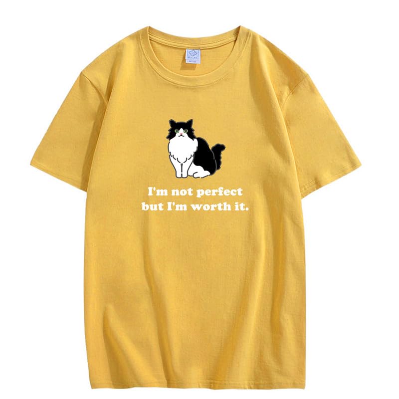 CORIRESHA Camiseta personalizada de algodón suelta casual de manga corta con cuello redondo de gato lindo para mujer
