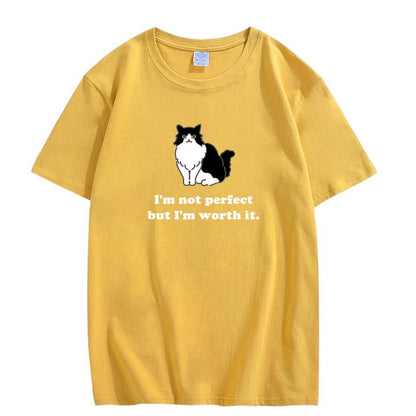 CORIRESHA Camiseta personalizada de algodón suelta casual de manga corta con cuello redondo de gato lindo para mujer