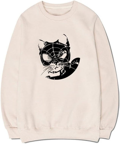 CORIRESHA Sudadera casual Y2K con diseño de telaraña para amantes de los gatos, cuello redondo, manga larga, para mujer