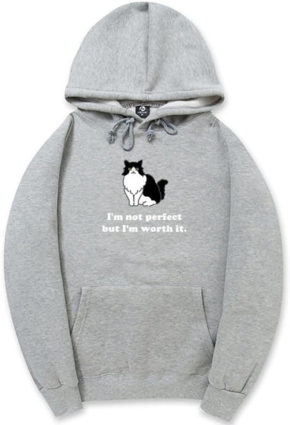 CORIRESHA Sudadera unisex con capucha de gato lindo casual de manga larga con cordón de algodón personalizada