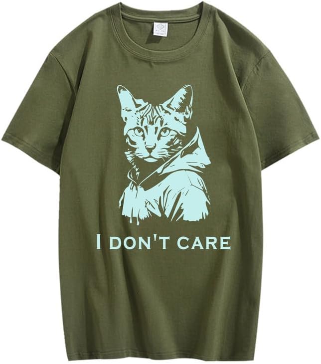 CORIRESHA Camiseta unisex de algodón con estampado de gato, cuello redondo, manga corta, informal, con letras