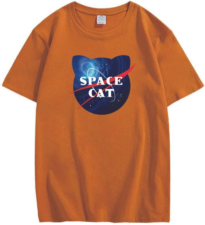 CORIRESHA Space Lover Casual cuello redondo manga corta lindo gato talla grande camiseta unisex