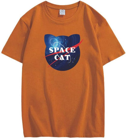 CORIRESHA Space Lover Casual cuello redondo manga corta lindo gato talla grande camiseta unisex