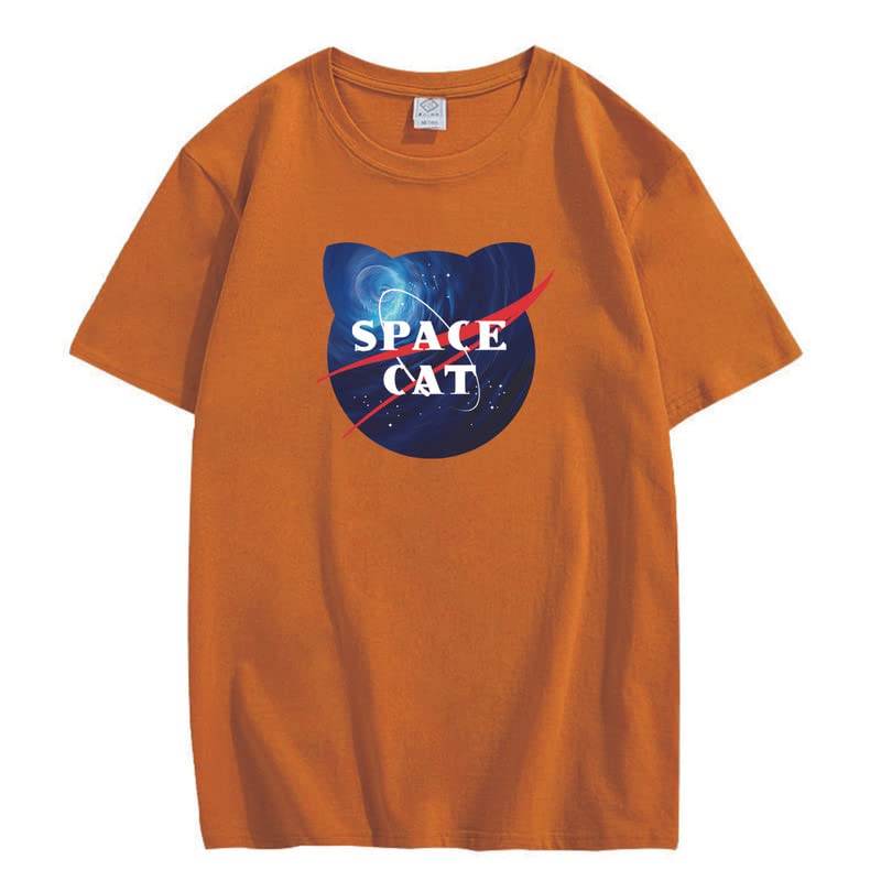 CORIRESHA Space Lover Casual cuello redondo manga corta lindo gato talla grande camiseta unisex