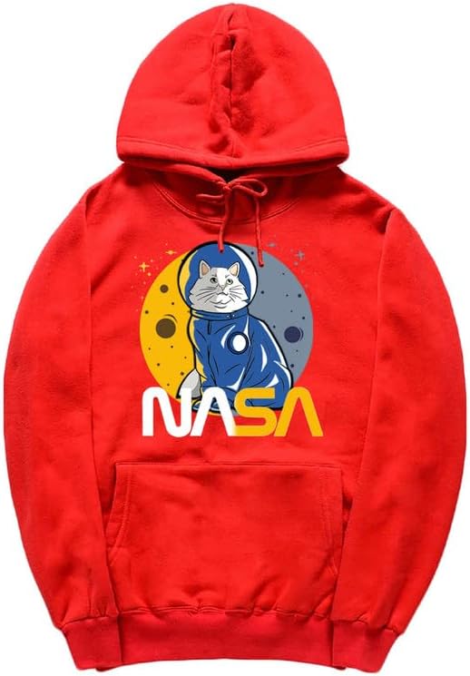 CORIRESHA Teen's Astronaut NASA Hoodie Casual Long Sleeve Drawstring Cat Sweatshirt