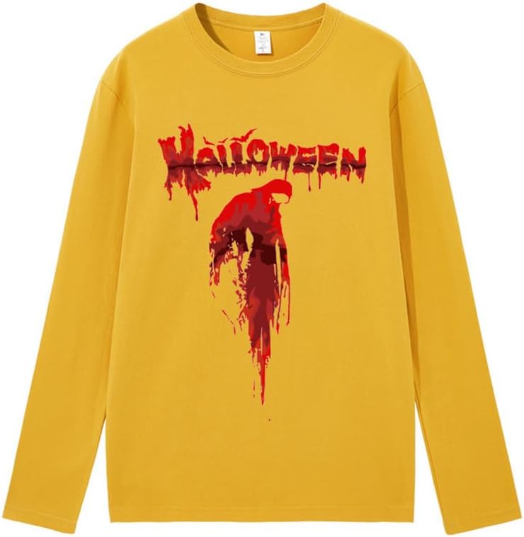 CORIRESHA Halloween Blood Crewneck Long Sleeve Gothic Unisex Scary T-Shirt