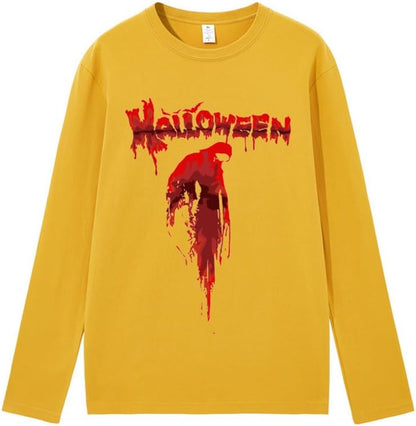 CORIRESHA Camiseta aterradora unisex gótica de manga larga con cuello redondo y sangre de Halloween