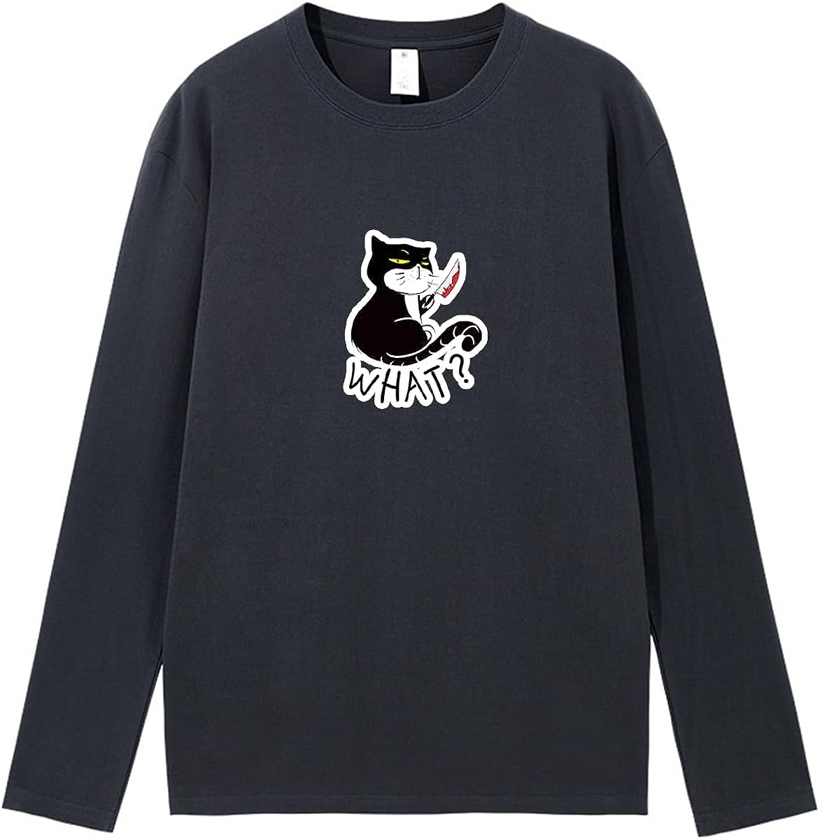 CORIRESHA Camiseta unisex de manga larga de algodón con diseño de gato divertido con cuchillo de sangre