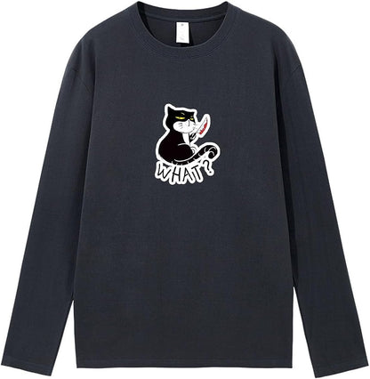 CORIRESHA Camiseta unisex de manga larga de algodón con diseño de gato divertido con cuchillo de sangre