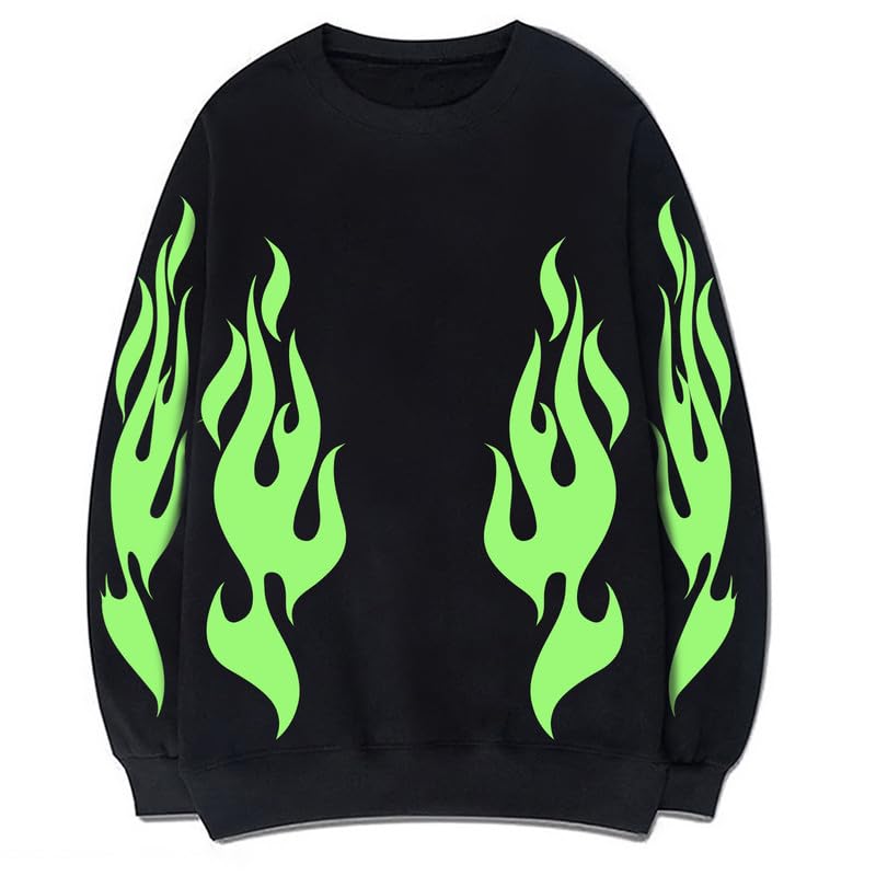 CORIRESHA Teen Flame Sweatshirt Crewneck Long Sleeve Cotton Y2K Aesthetic Pullover
