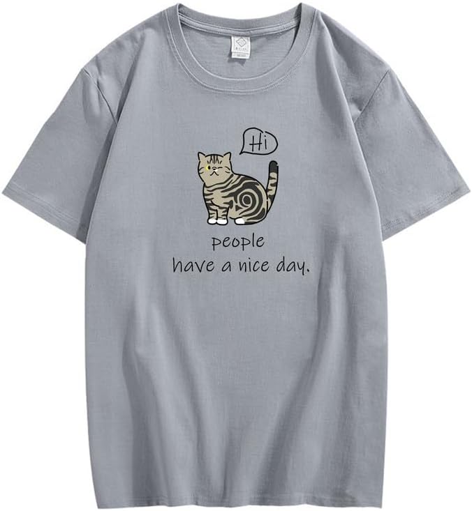 CORIRESHA Adolescente Lindo Gato Cuello Redondo Manga Corta Casual Letra Personalizada Camiseta