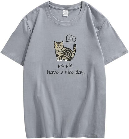 CORIRESHA Adolescente Lindo Gato Cuello Redondo Manga Corta Casual Letra Personalizada Camiseta