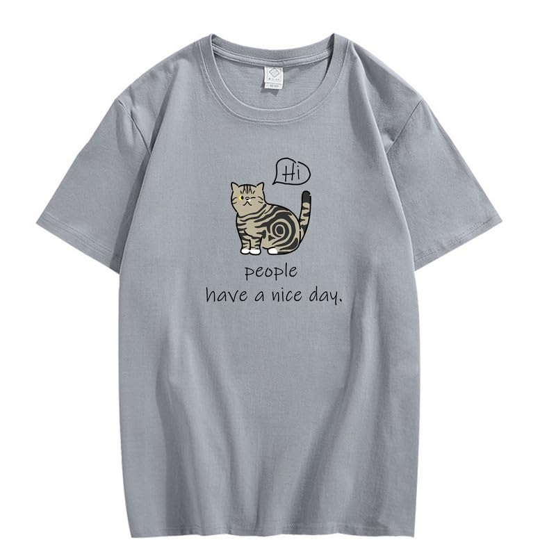 CORIRESHA Adolescente Lindo Gato Cuello Redondo Manga Corta Casual Letra Personalizada Camiseta