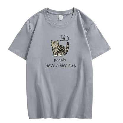 CORIRESHA Adolescente Lindo Gato Cuello Redondo Manga Corta Casual Letra Personalizada Camiseta