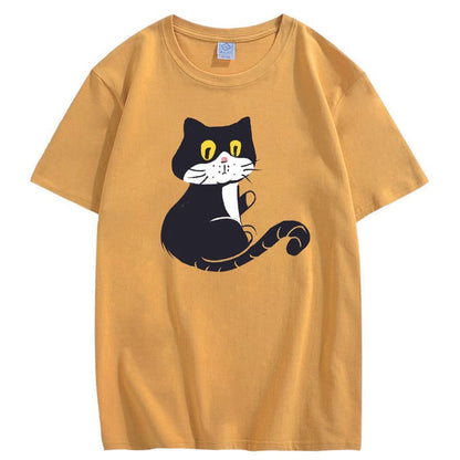 CORIRESHA Teen Cat T-Shirt Round Neck Short Sleeves Loose Soft Cozy Cute Tops