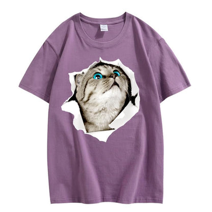 CORIRESHA Cat Lover Camiseta Cuello Redondo Manga Corta Suelta Algodón Suave Adolescente Lindo Top