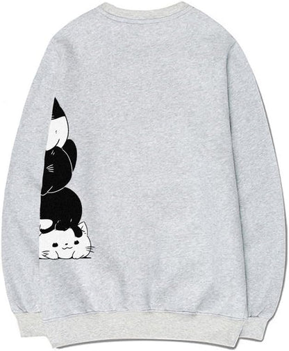 CORIRESHA Teen Cute Cat Crew Neck Long Sleeve Simple Cotton Pullover Sweatshirt